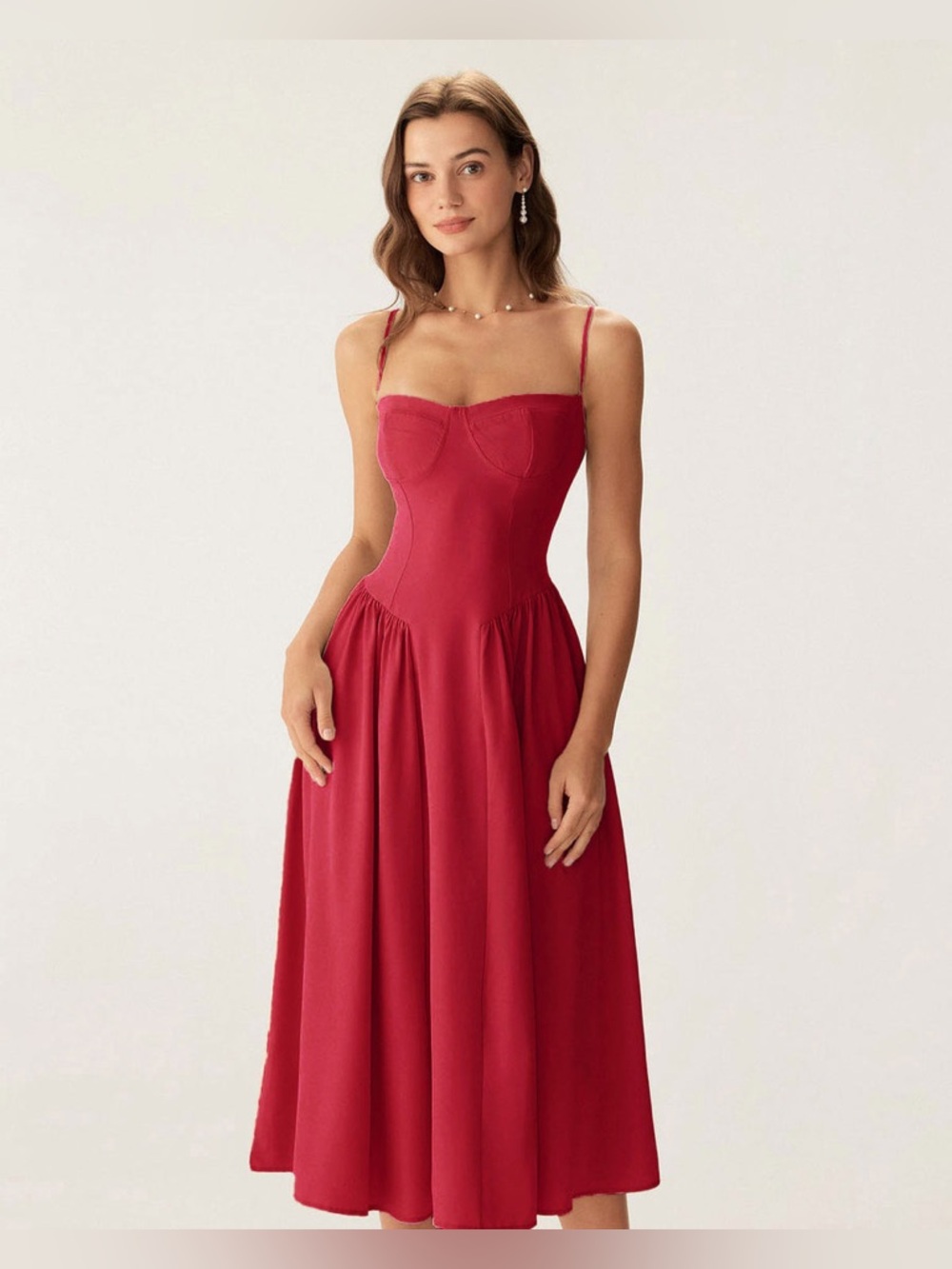 Dark pink Midi Dress with Sweetheart Bodice dress